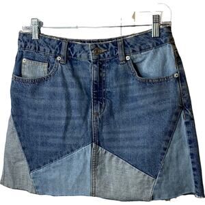 Garage Patchwork Raw Hem Denim Skirt Size Small Distressed